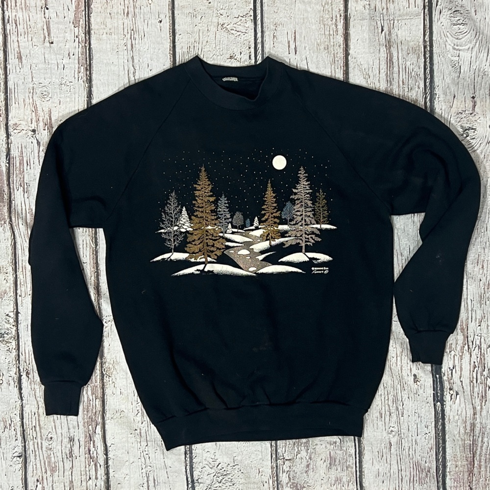 Vintage 80s Landscape Winter Outdoor Country 1980s Crewneck Sweatshirt